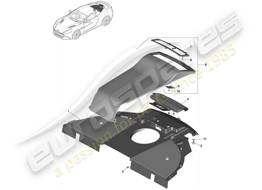 aston martin vanquish (2013) panel embellecedor del estante para paquetes, 2+2 diagrama de piezas del cupé