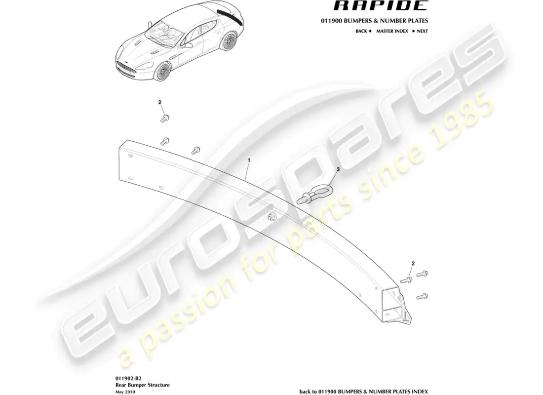 aston martin rapide (2013) estructura del parachoques trasero diagrama de piezas