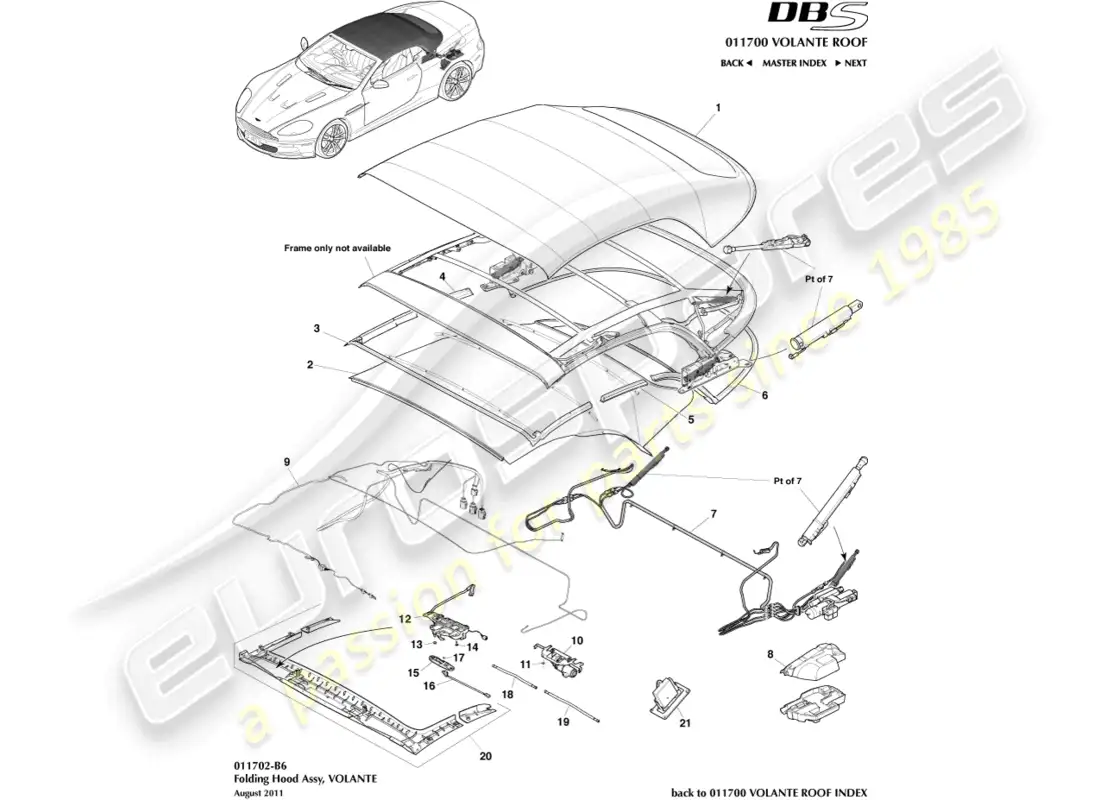 aston martin dbs (2013) montaje de techo volante diagrama de piezas