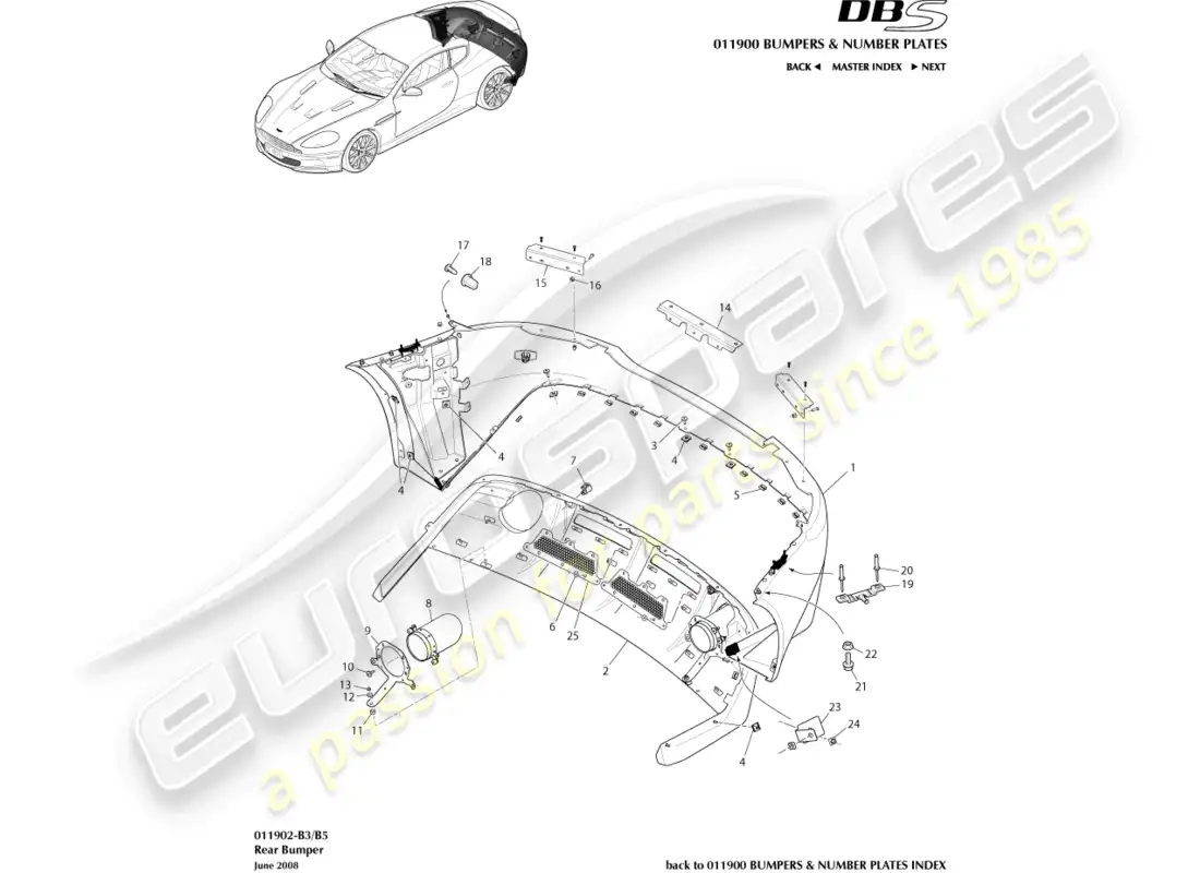 aston martin dbs (2013) parachoques trasero diagrama de piezas