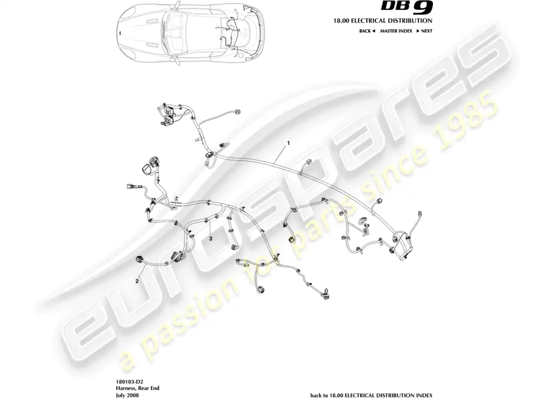 aston martin db9 (2008) arnés del extremo trasero diagrama de piezas
