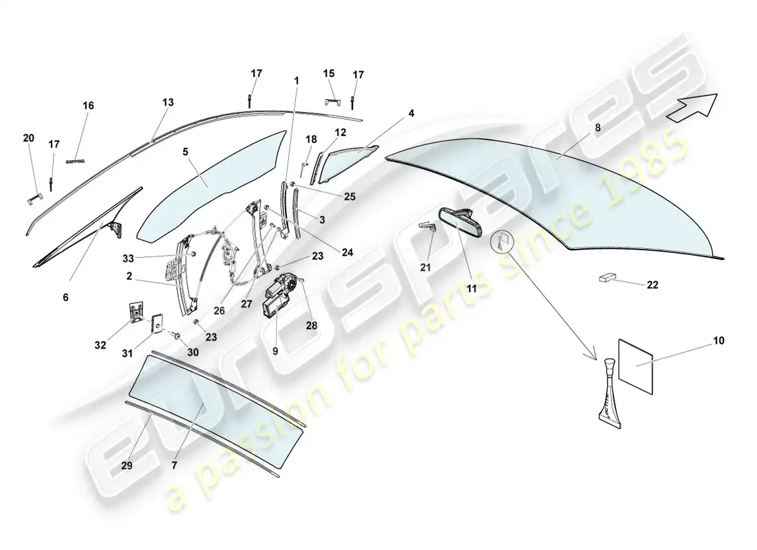 lamborghini blancpain sts (2013) vidrios de ventanas diagrama de piezas