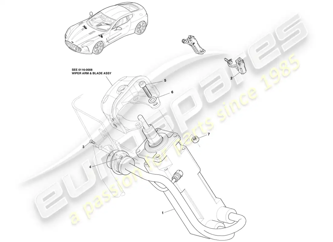 aston martin one-77 (2011) conjunto de varillaje de limpiaparabrisas diagrama de piezas