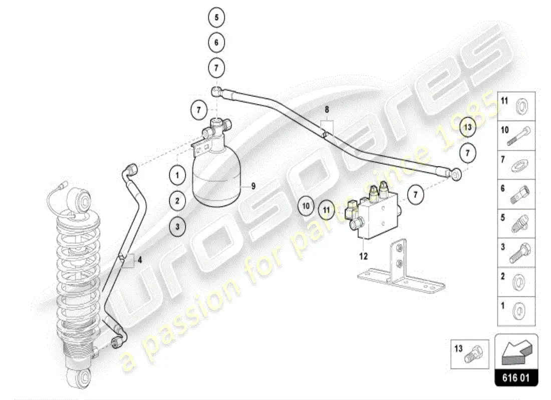 lamborghini diablo vt (1996) diagrama de piezas del sistema de elevación
