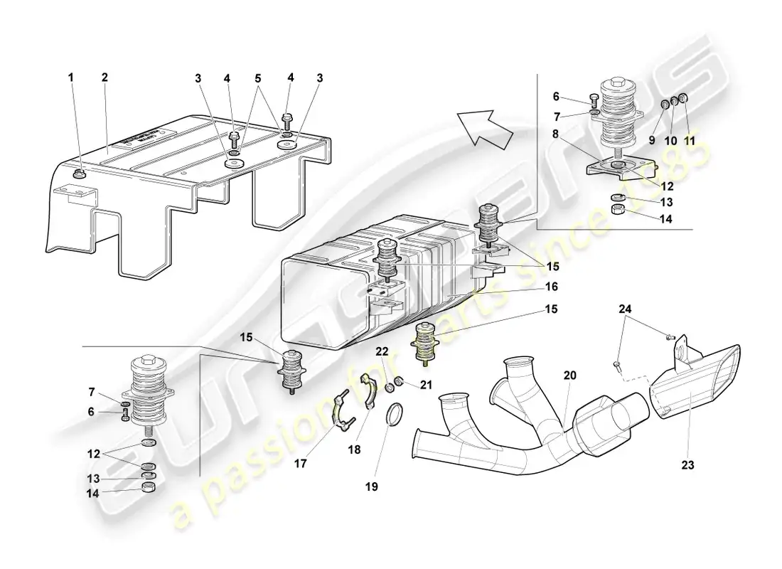 lamborghini lp640 roadster (2009) silenciador trasero diagrama de piezas