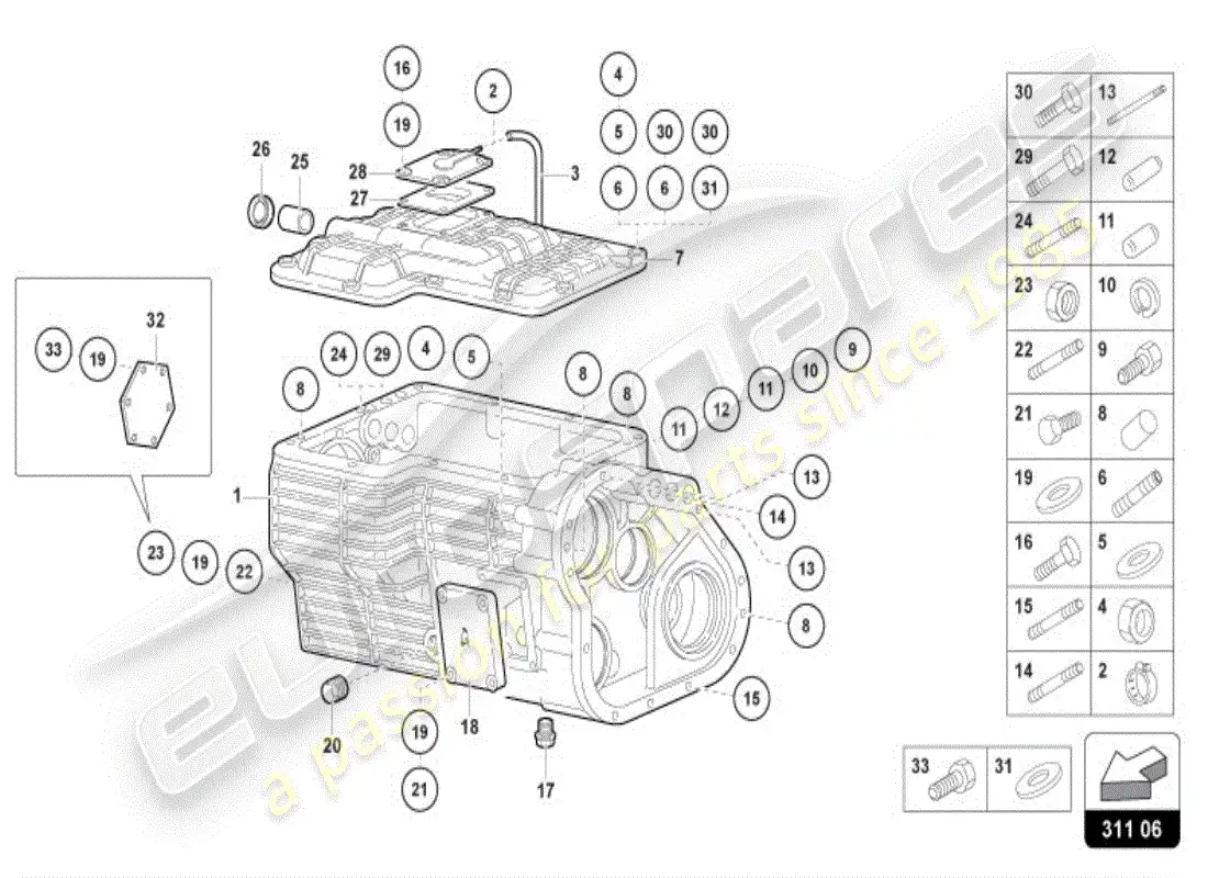 lamborghini diablo vt (1996) diagrama de piezas de la caja de cambios
