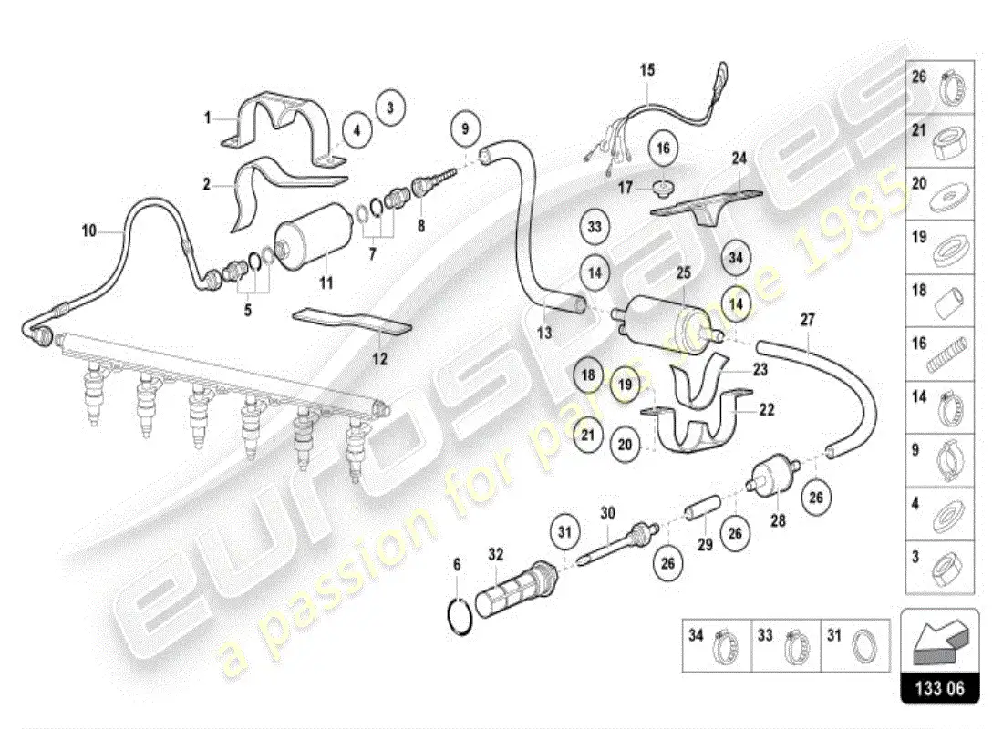 lamborghini diablo vt (1996) diagrama de piezas del sistema de suministro de combustible