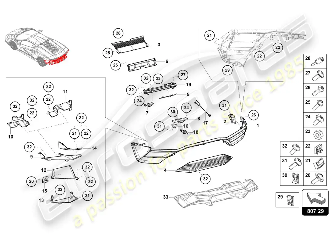 lamborghini countach lpi 800-4 (2022) parte superior del parachoques diagrama de piezas