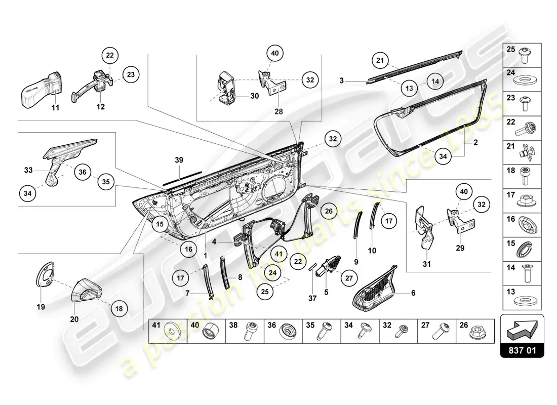 lamborghini evo spyder (2023) puertas diagrama de piezas