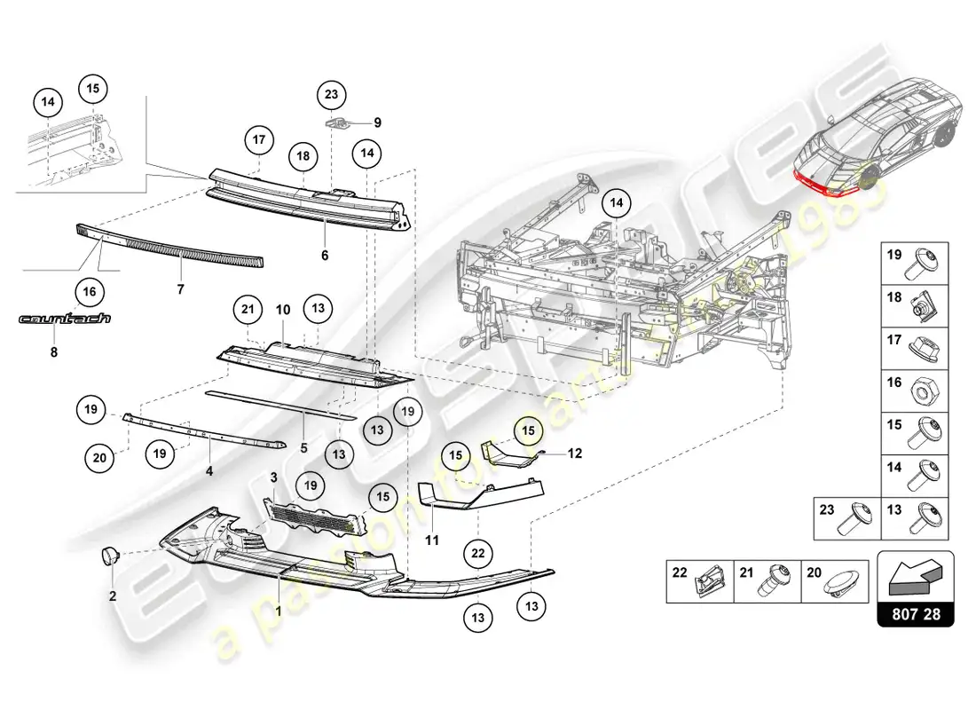 lamborghini countach lpi 800-4 (2022) parachoques delantero diagrama de piezas
