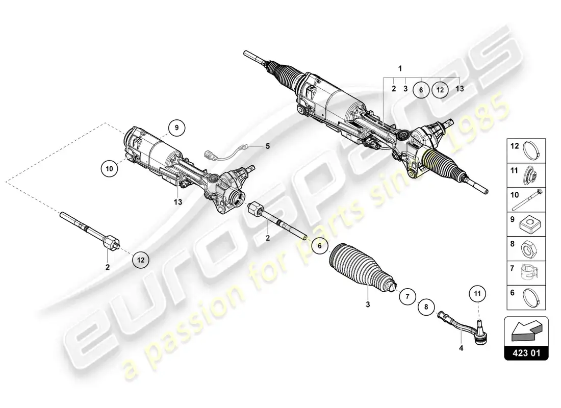 lamborghini urus s (2023) diagrama de piezas del mecanismo de dirección