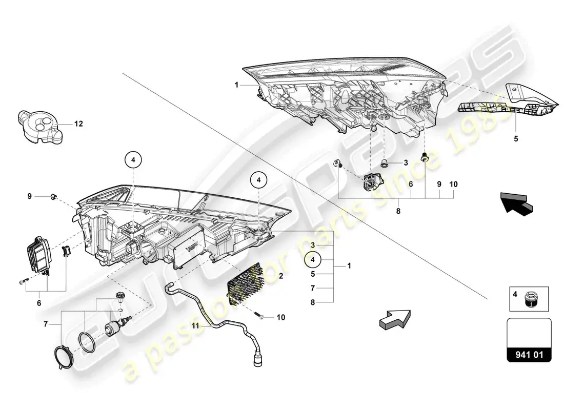 lamborghini urus s (2024) faro led diagrama de piezas