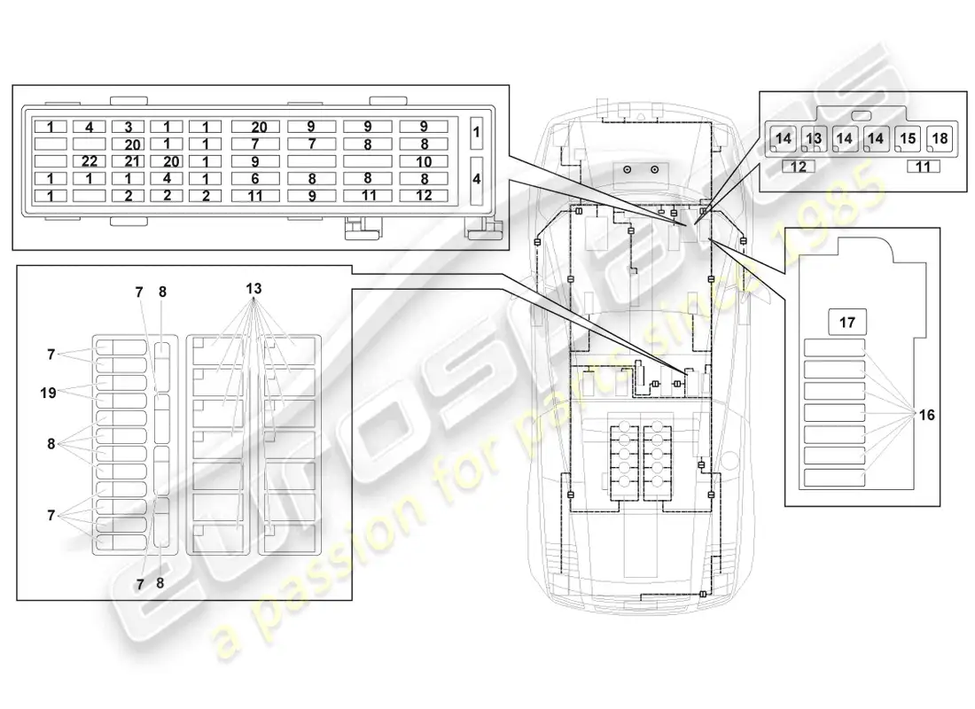 lamborghini gallardo coupe (2007) electricidad central diagrama de piezas