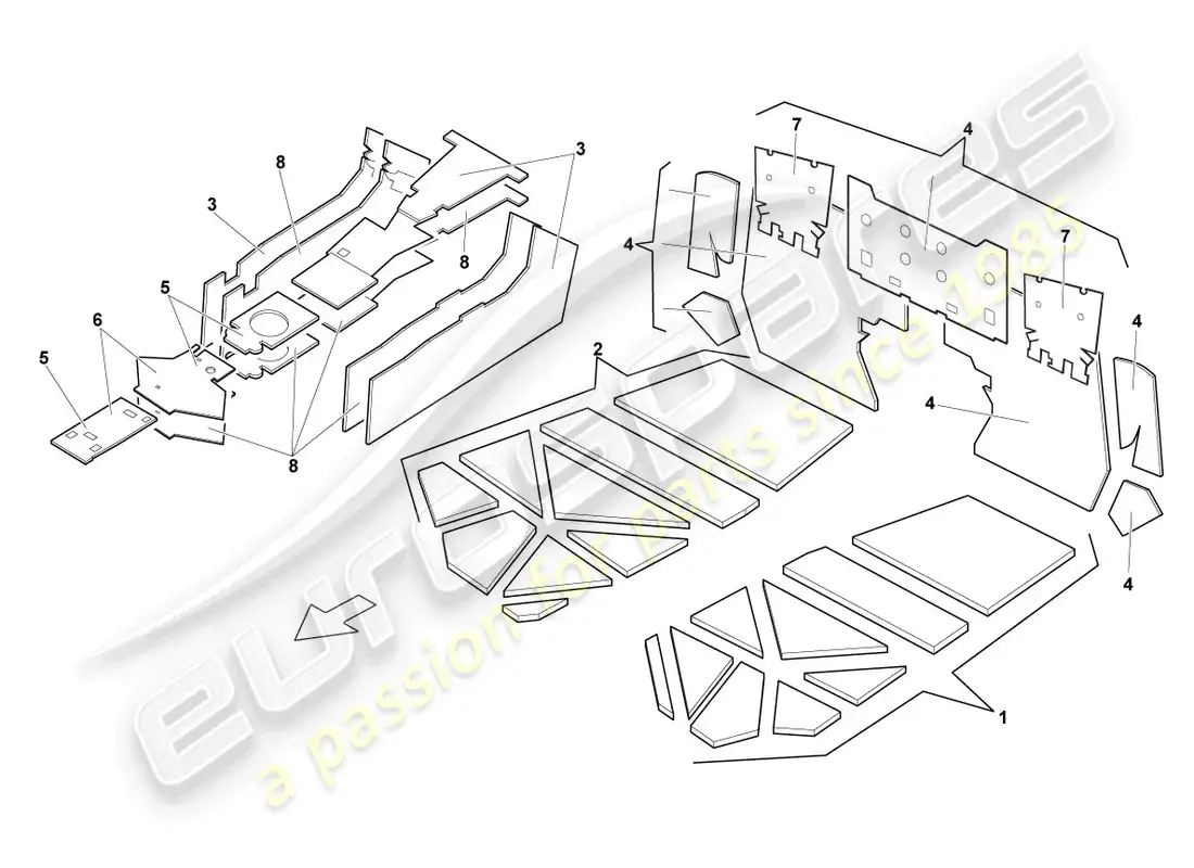 lamborghini reventon roadster absorbentes de sonido diagrama de piezas