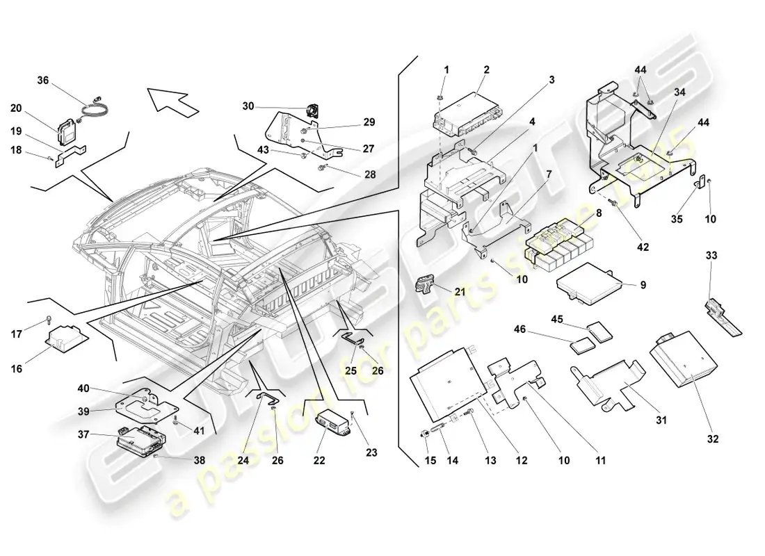 lamborghini gallardo coupe (2008) unidad de control central para sistema de conveniencia diagrama de piezas