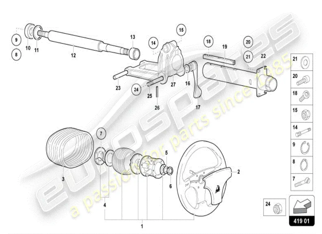 lamborghini diablo vt (1996) diagrama de piezas del sistema de dirección