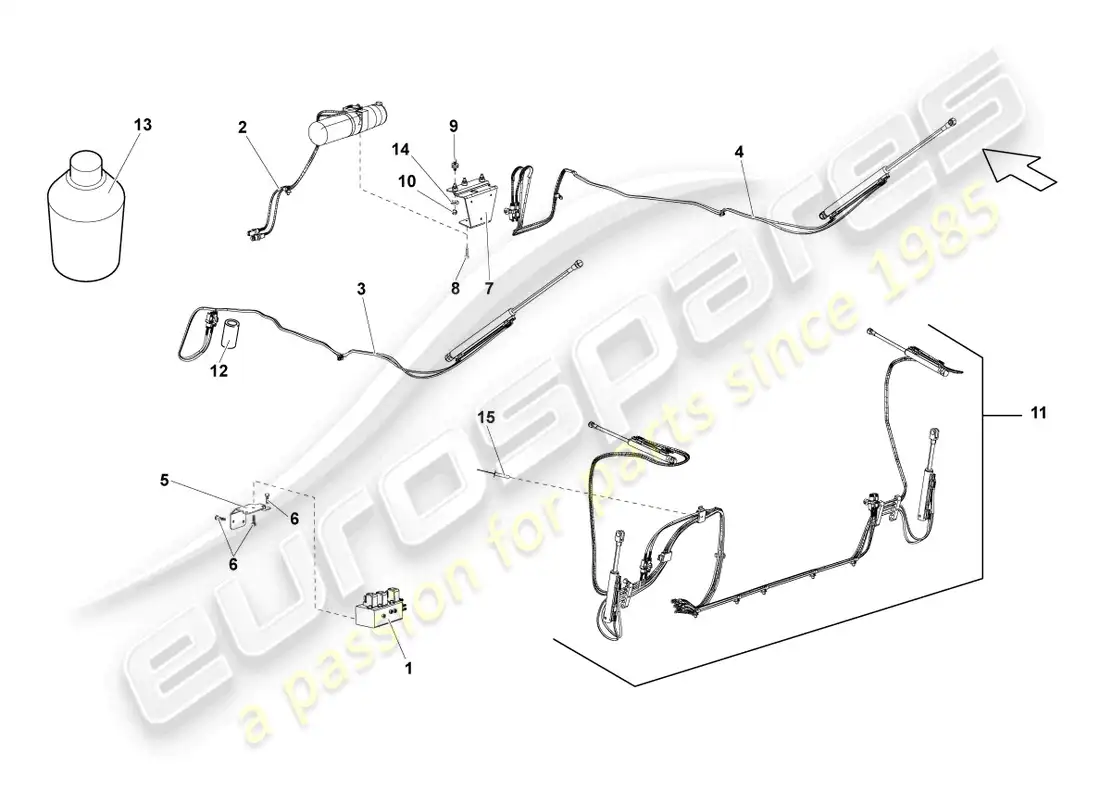 lamborghini gallardo spyder (2007) sistema hidráulico para actuación del techo convertible diagrama de piezas