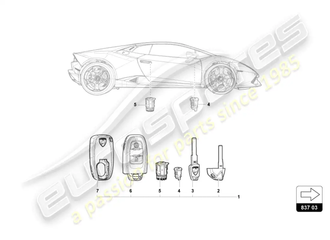 lamborghini sto (2023) cerradura con llaves diagrama de piezas