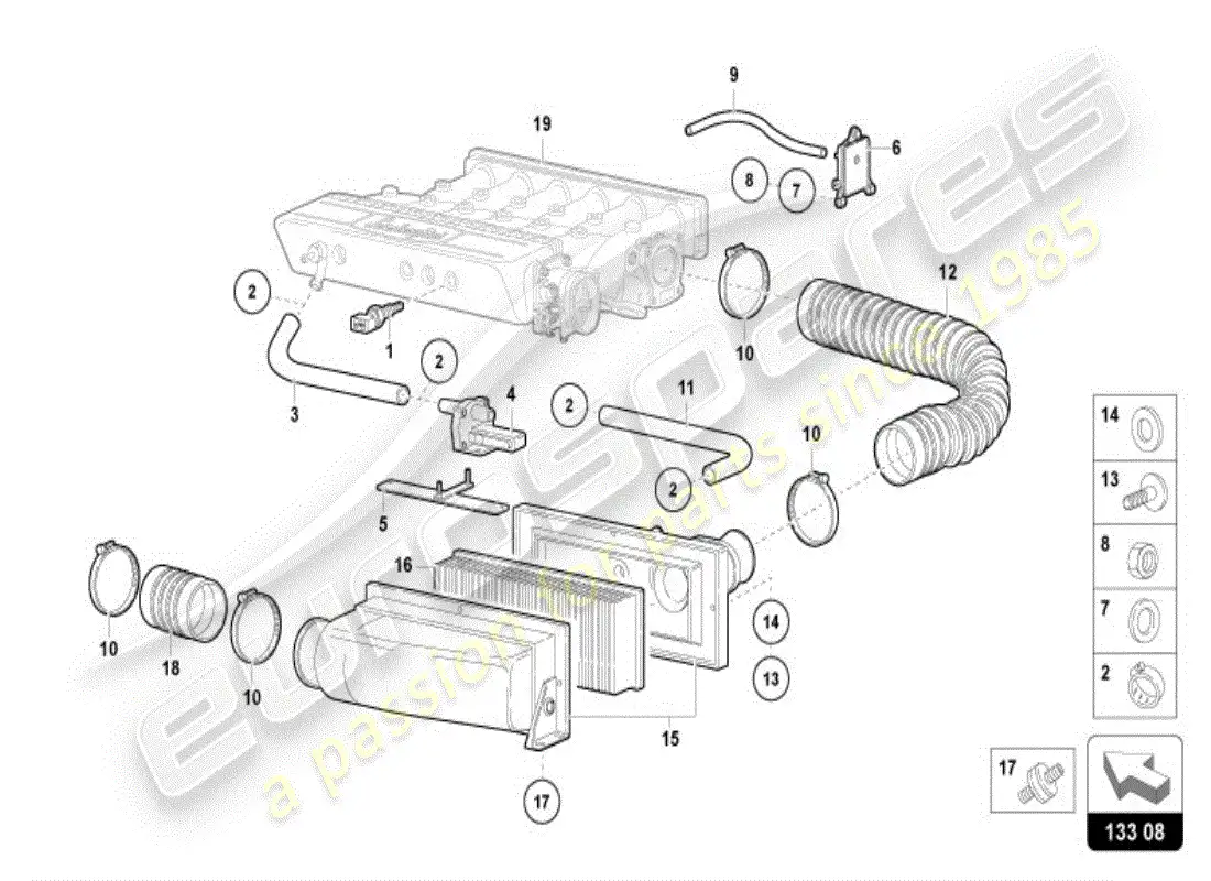 lamborghini diablo vt (1996) diagrama de piezas del filtro de aire