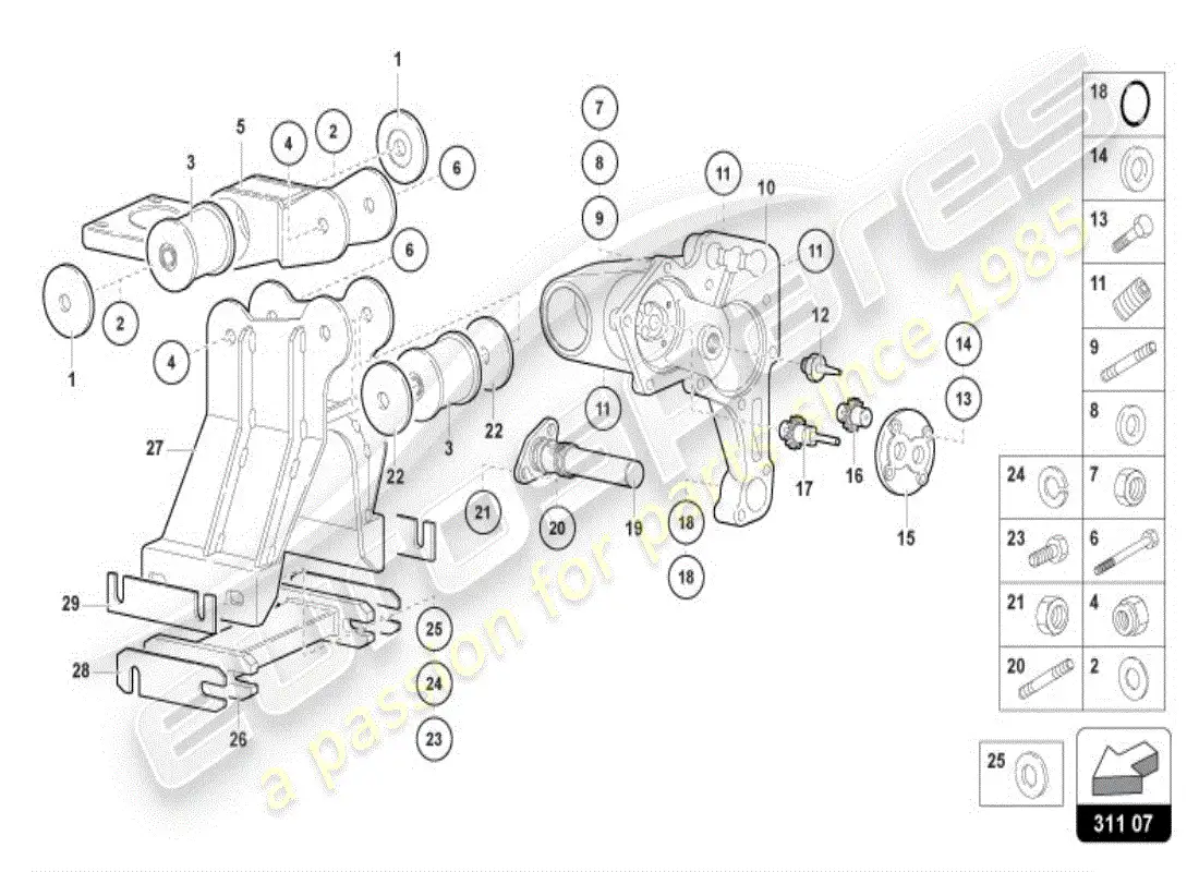 lamborghini diablo vt (1996) diagrama de piezas de la caja de cambios