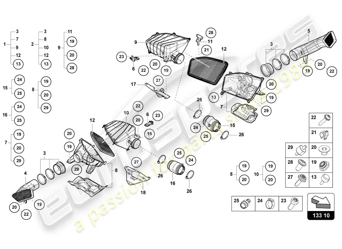 lamborghini sto (2024) carcasa del filtro de aire diagrama de piezas