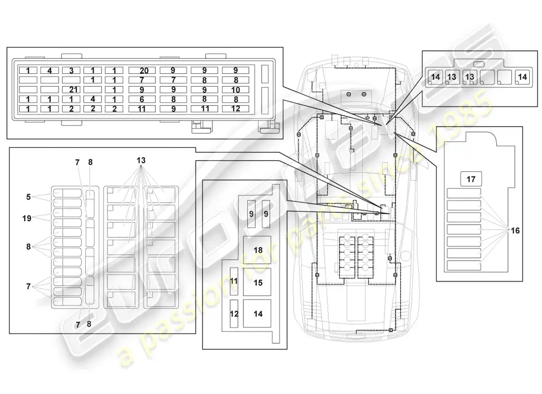 lamborghini gallardo coupe (2008) electricidad central diagrama de piezas