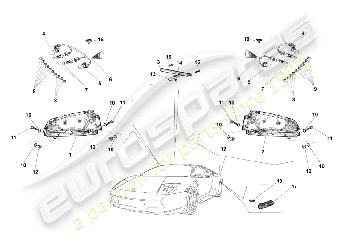 lamborghini lp640 coupe (2010) luz de la cola diagrama de piezas