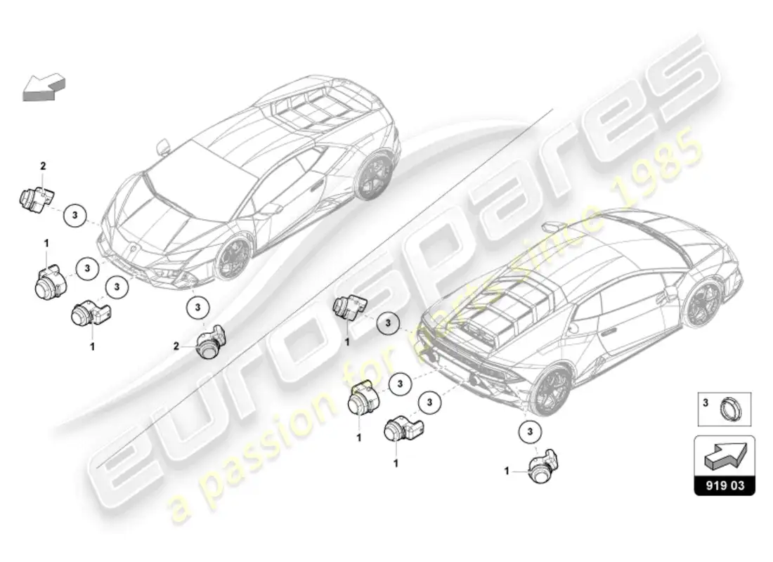 lamborghini evo spyder (2024) ayuda al aparcamiento diagrama de piezas