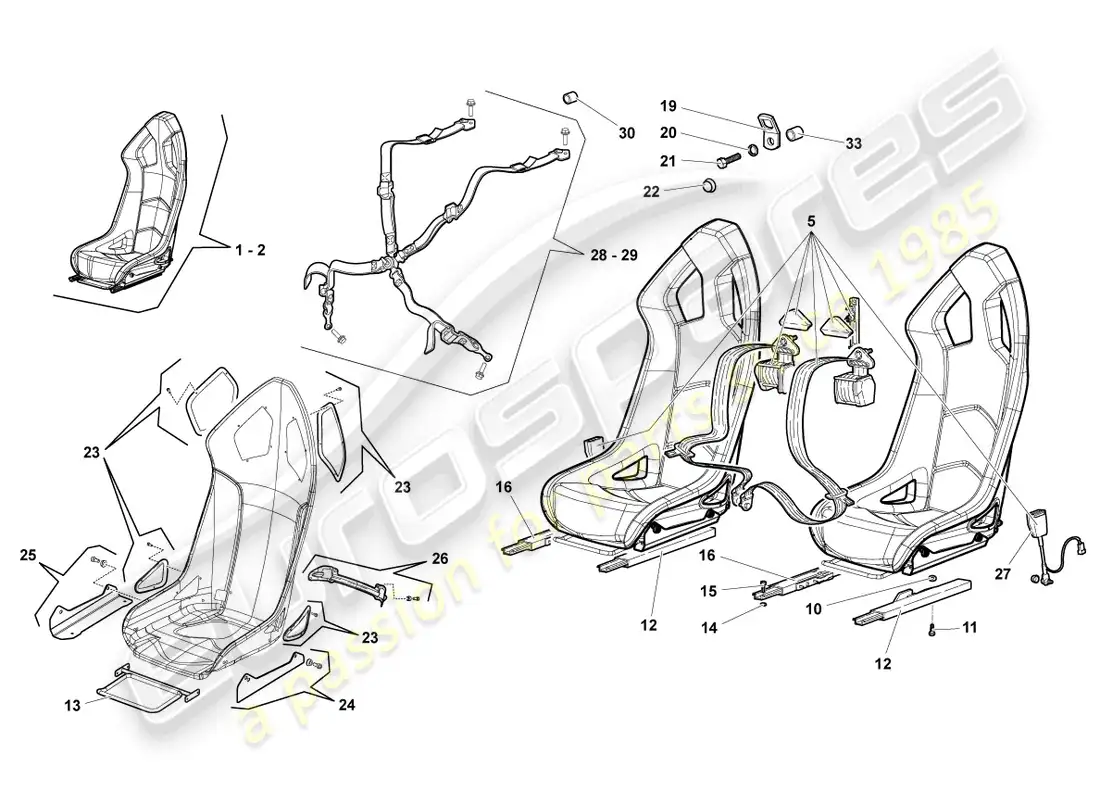 lamborghini lp640 roadster (2007) asiento completo diagrama de piezas
