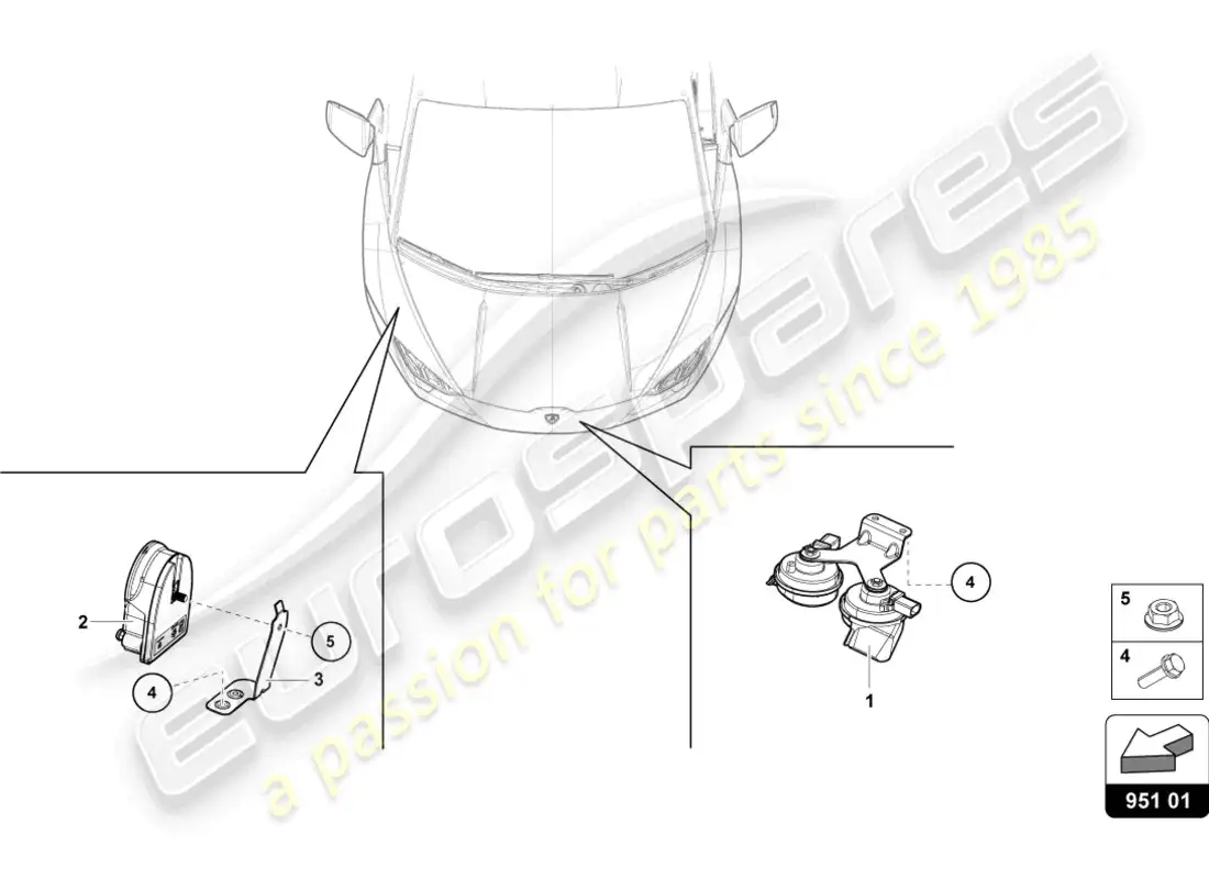lamborghini evo spyder (2022) bocina de señal diagrama de piezas
