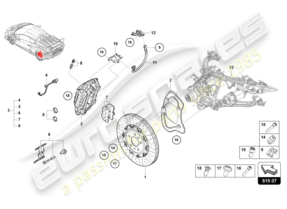 lamborghini sto (2024) disco de freno cerámico trasero diagrama de piezas