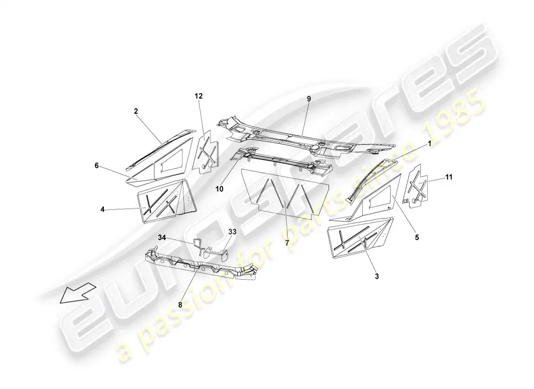 lamborghini reventon roadster marco delantero diagrama de piezas