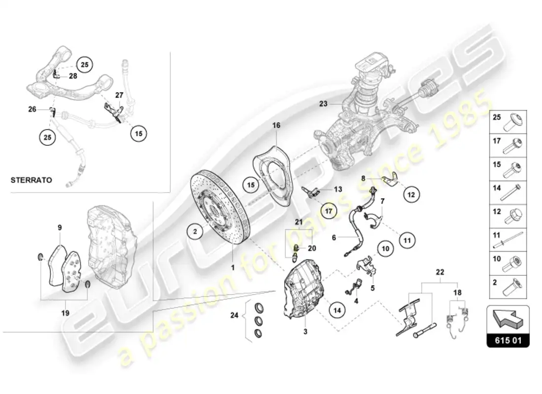 lamborghini tecnica (2023) disco de freno cerámico delantero diagrama de piezas