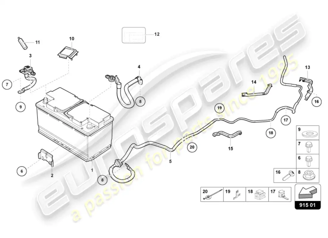 lamborghini evo spyder (2024) batería diagrama de piezas