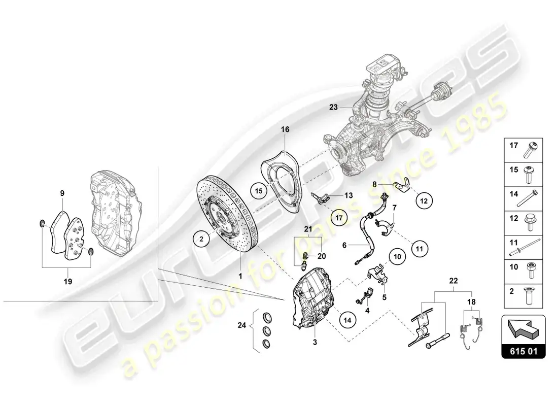 lamborghini evo coupe 2wd (2021) disco de freno cerámico delantero diagrama de piezas