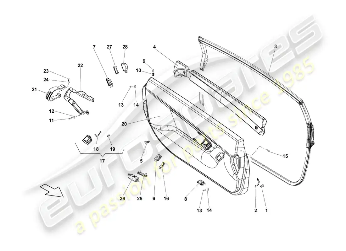 lamborghini lp570-4 sl (2012) panel de la puerta diagrama de piezas