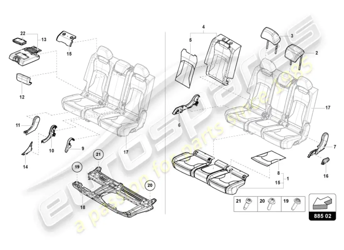 lamborghini urus (2019) banco (3-seater) diagrama de piezas
