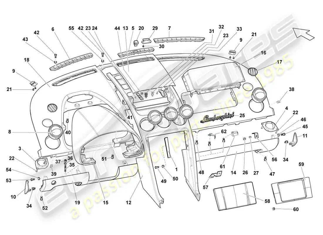 lamborghini gallardo coupe (2006) panel diagrama de piezas