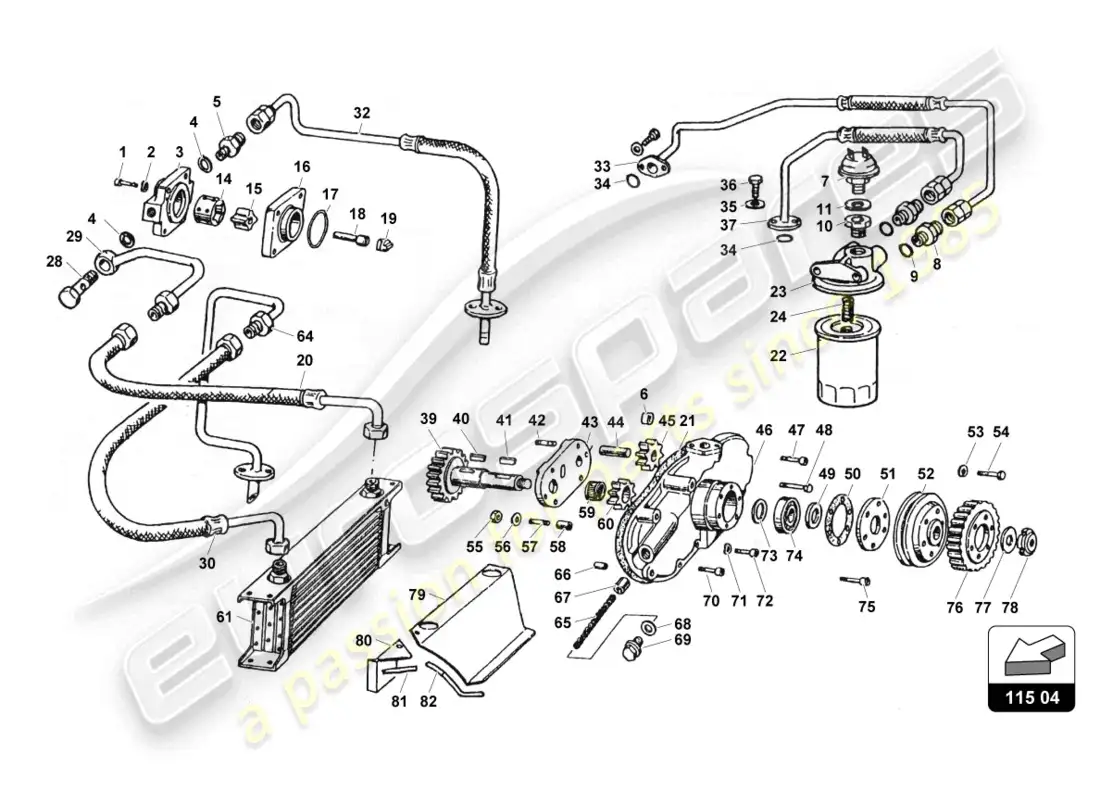 lamborghini countach 25th anniversary (1989) sistema de bomba y aceite diagrama de piezas