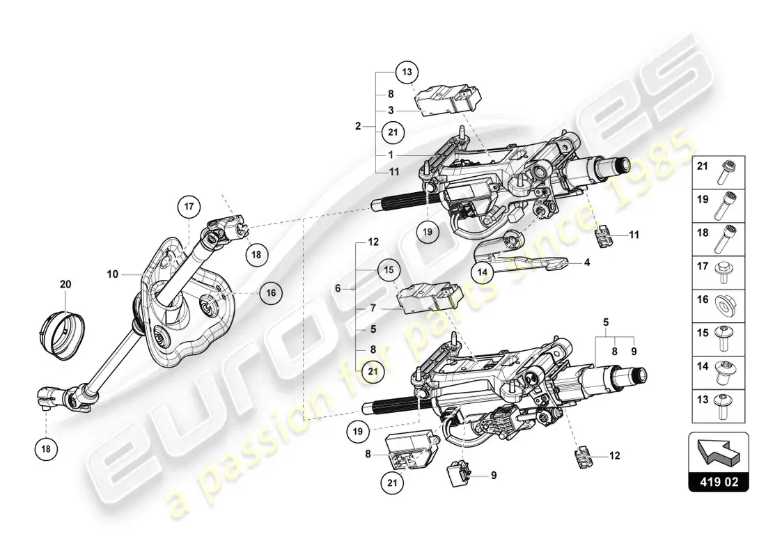 lamborghini urus s (2023) columna de dirección con piezas de fijación diagrama de piezas