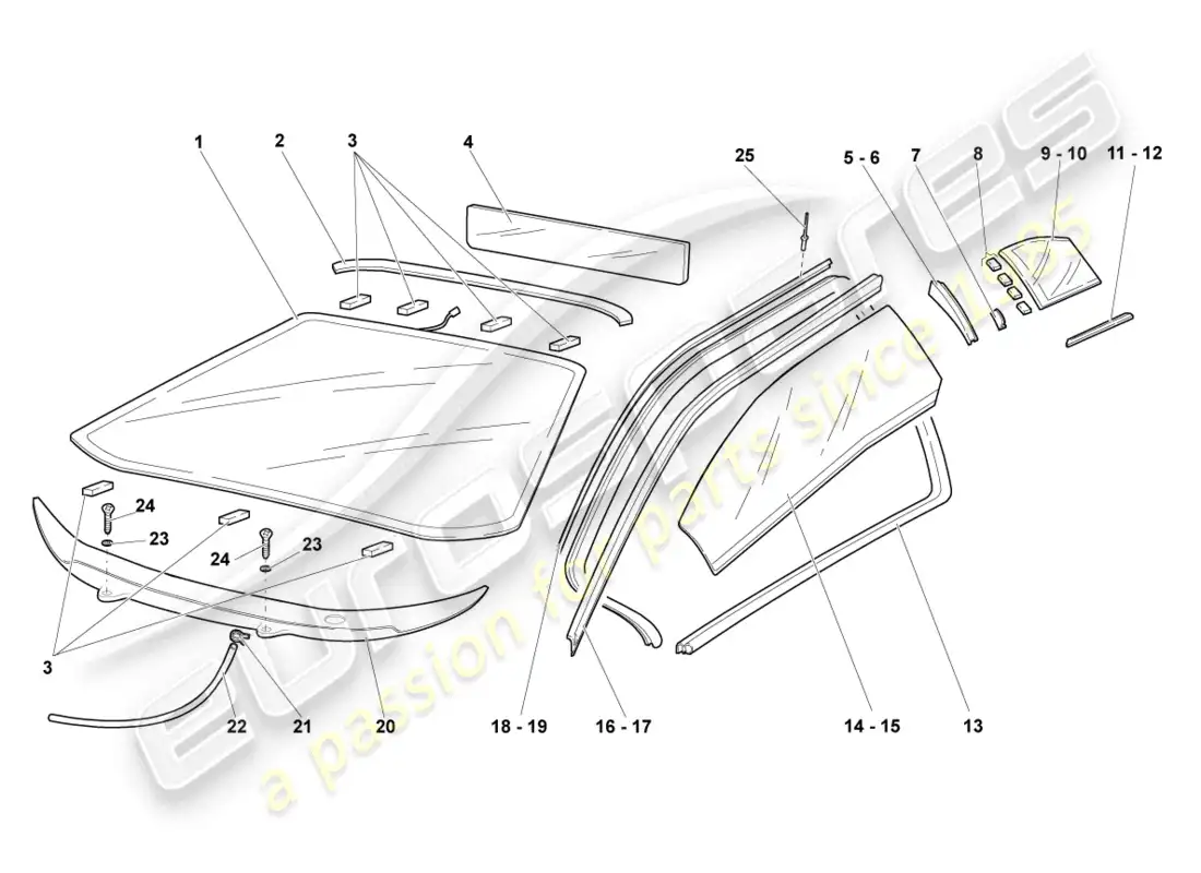 lamborghini lp670-4 sv (2010) vidrios de ventanas diagrama de piezas