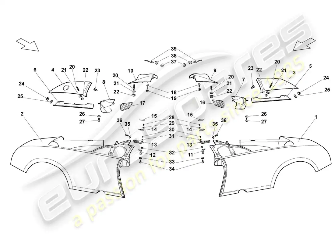 lamborghini lp640 roadster (2007) parte lateral trasera diagrama de piezas