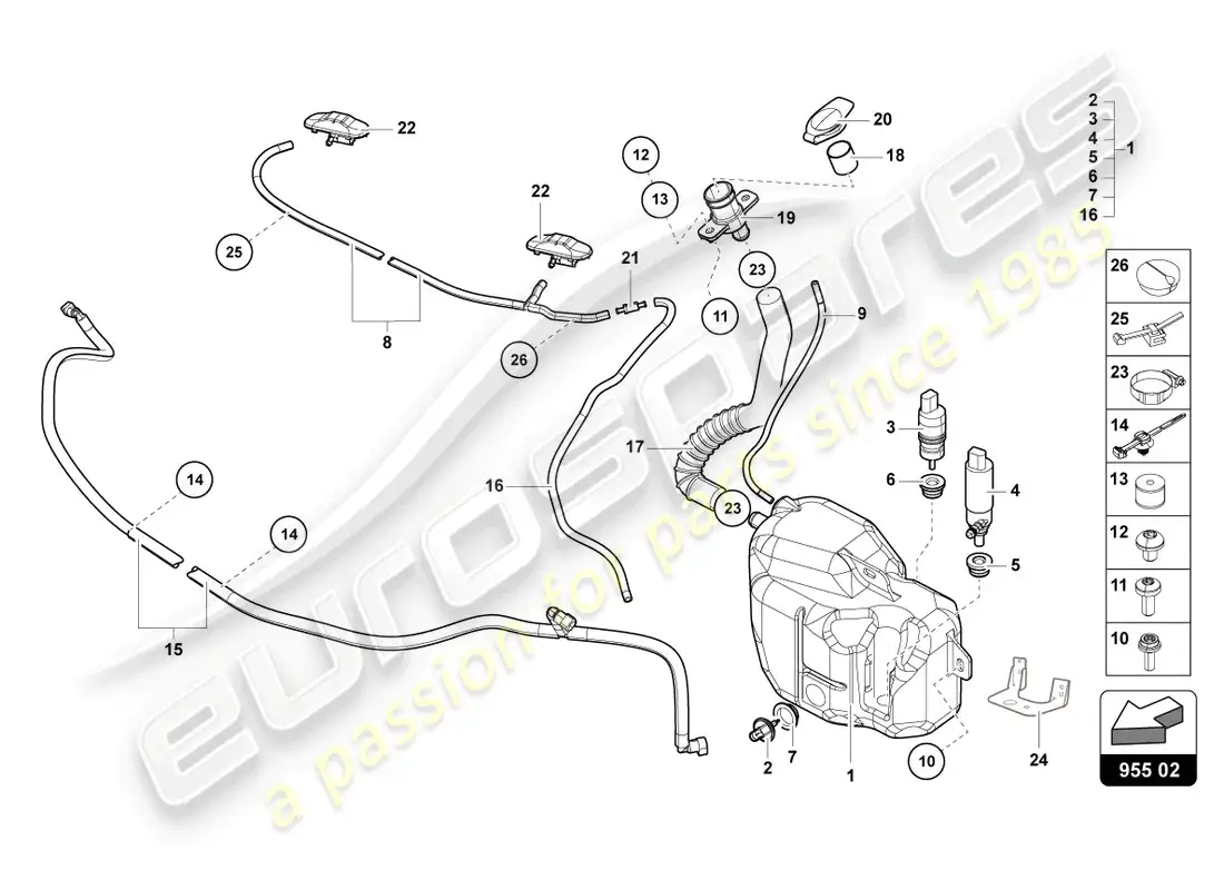 lamborghini ultimae roadster (2022) sistema arandela diagrama de piezas