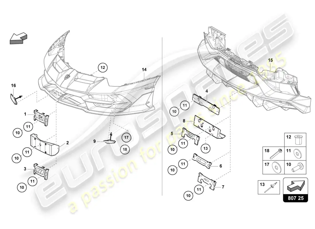 lamborghini ultimae roadster (2022) parachoques completo diagrama de pieza