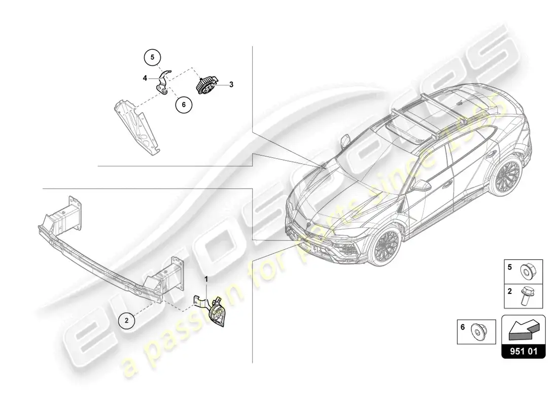 lamborghini urus s (2024) bocina de señal diagrama de piezas
