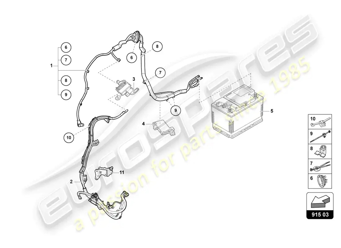 lamborghini urus s (2023) juego de cableado para bateria +/- esquema de piezas