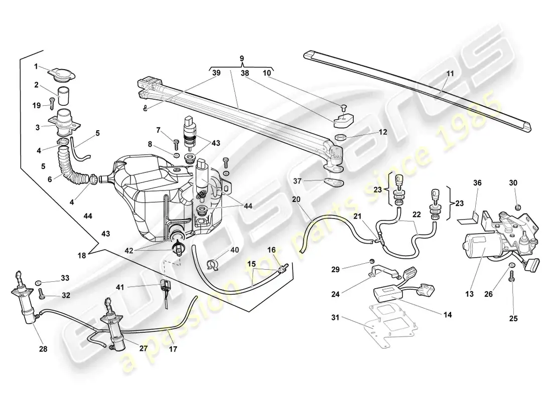 lamborghini lp640 roadster (2008) diagrama de piezas del limpiaparabrisas