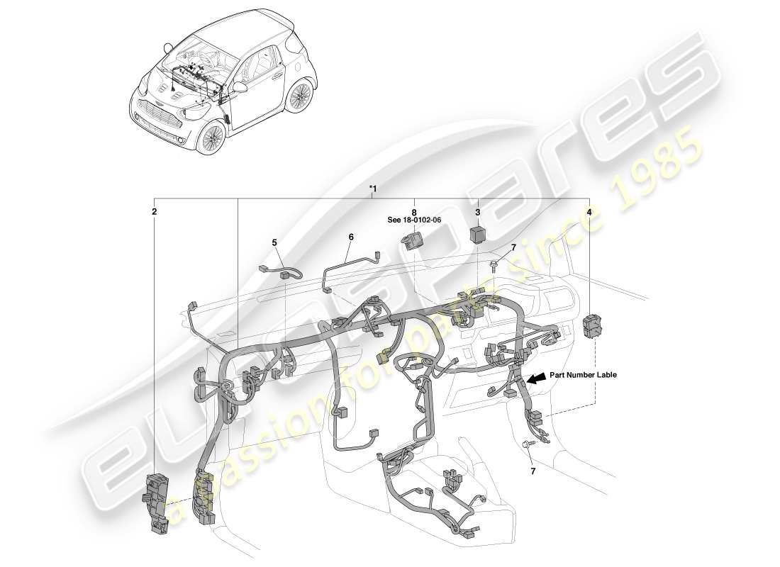 aston martin cygnet (2012) diagrama de piezas del arnés ip
