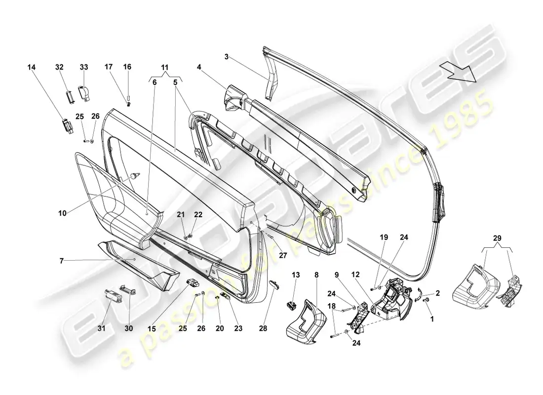 lamborghini lp560-4 coupe (2010) panel de la puerta diagrama de piezas