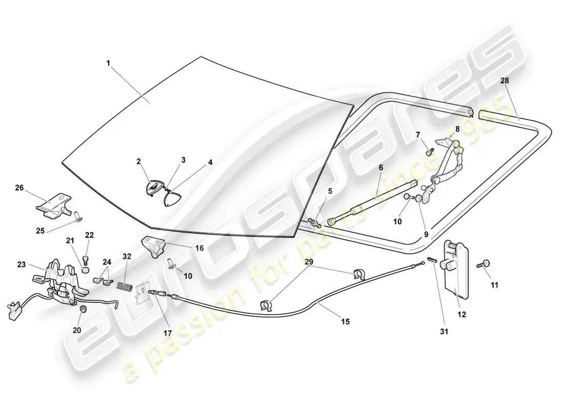 lamborghini reventon roadster capó diagrama de piezas